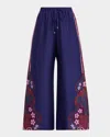 Johnny Was Frankie Easy Printed Drawstring Pants In Blue