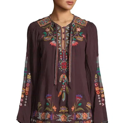 Johnny Was Free Spirit Embroidered Georgette Blouse In Brown