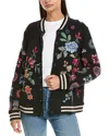 Johnny Was French Terry Bomber Jacket In Black
