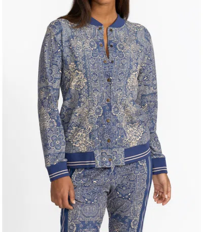 Johnny Was French Terry Bomber Jacket In Denim In Blue