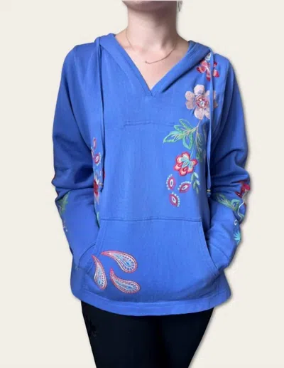 Johnny Was French Terry Hooded Sweatshirt Freyde In Baja Blue