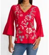 Johnny Was Freyde Ruffle Sleeve Top In Red In Red