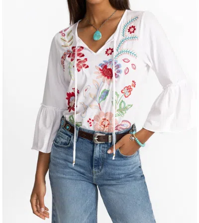 Johnny Was Freyde Ruffle Sleeve Top In White
