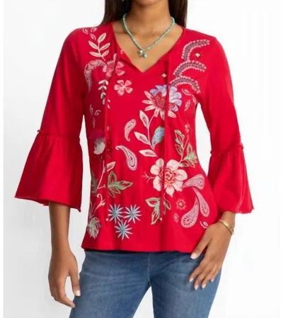 Johnny Was Freyde Ruffle Sleeve T-shirt In Ski Patrol In Red