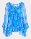 Johnny Was Gal Ruffle Floral-print Chiffon Blouse In Carolyne