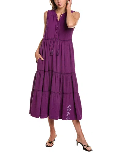 Johnny Was Gauze Tiered Midi Dress In Blue