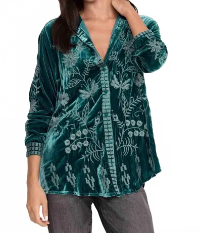 Johnny Was Georgina Velvet Oversized Shirt In Deep Teal In Green