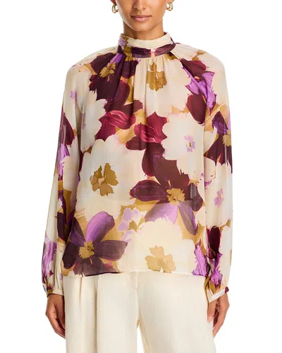 Johnny Was Geovana Keyhole Mockneck Floral Silk Blouse In Multi