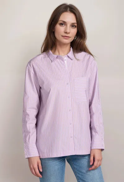 Johnny Was Giana Relaxed Pocket Shirt In Red Stripe In Purple