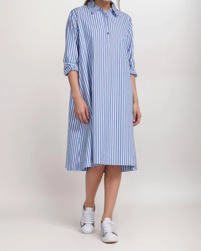 Johnny Was Giorgia Henley Shirt Dress In Blue With Bold Stripe Pattern In Multi