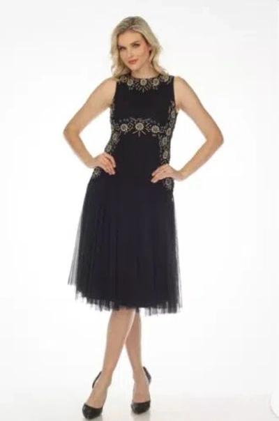 Pre-owned Johnny Was Golden Flower Navy Embellished Mesh Dress Boho Chic R39323-9 In Blue