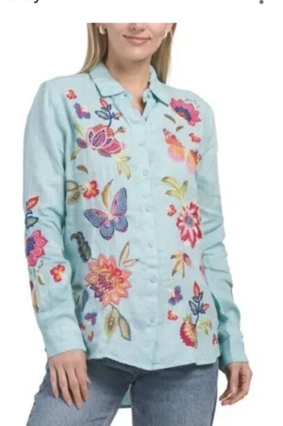 Johnny Was Gracey Linen Oversized Shirt In Blue