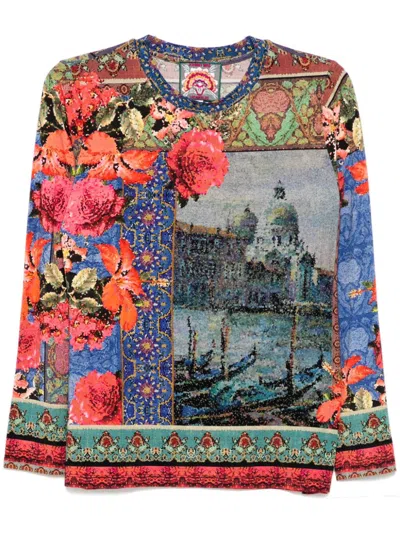 Johnny Was The Janie Favorite Long Sleeved Crewneck Tee In Grand Canel Scarf Print