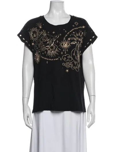 Pre-owned Johnny Was Graphic Print Crew Neck Top In Blue