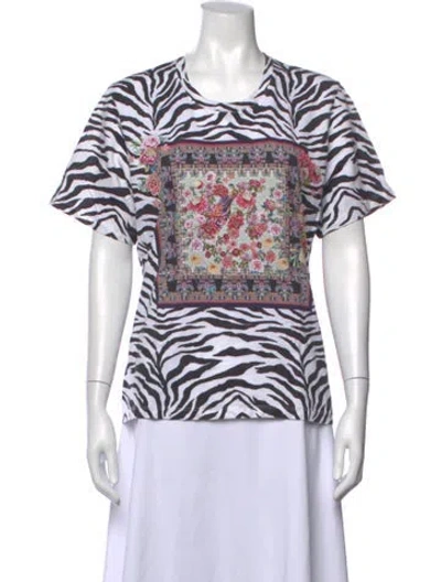 Pre-owned Johnny Was Graphic Print Crew Neck T-shirt In White