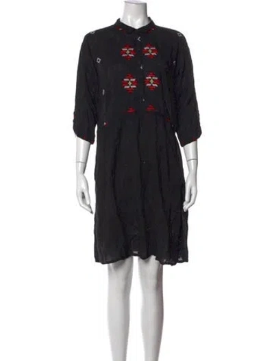 Pre-owned Johnny Was Graphic Print Knee-length Dress In Black