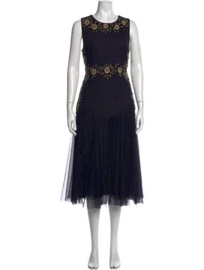 Pre-owned Johnny Was Graphic Print Midi Length Dress In Black