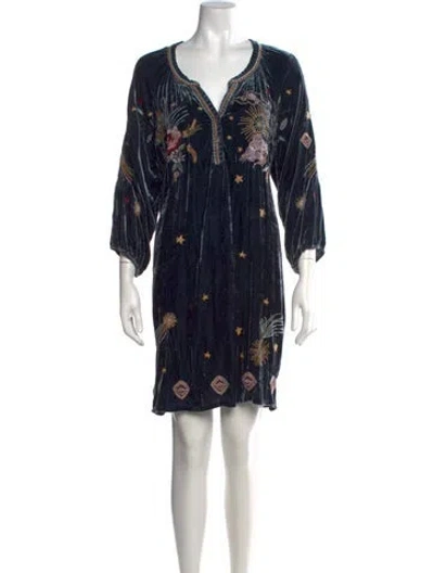 Pre-owned Johnny Was Graphic Print Mini Dress In Black/blue