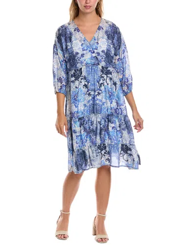Johnny Was Gypsum Silk Midi Dress In Blue