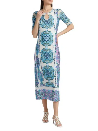 Johnny Was Haddey Mesh Midi Dress In Belmont Sunset In Blue
