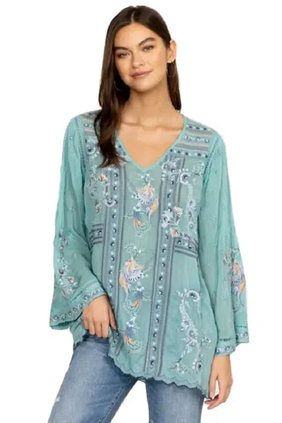 Pre-owned Johnny Was Halcyon Phoenix Tunic - C25823-2 In Marine Blue