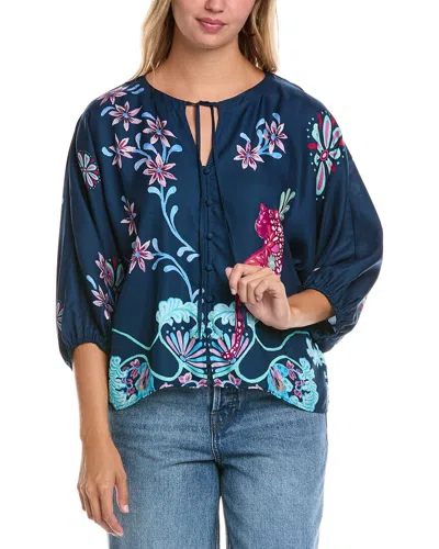Johnny Was Harlyn Button Front Silk-blend Blouse In Multi