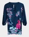 Johnny Was Harlyn Floral-print Keyhole Blouse In Leilana