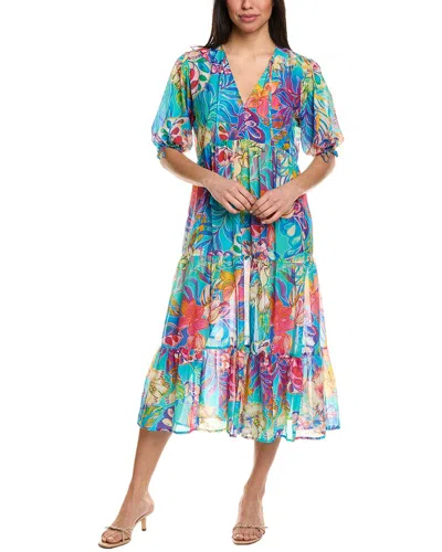 Johnny Was Helena Silk-blend Midi Dress In Blue