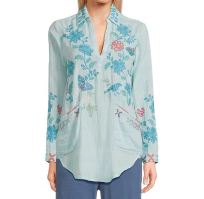 Johnny Was Henley Popover Tunic Top In Mallie Plaid In Blue