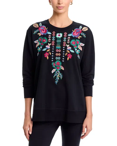 Johnny Was High Low Crewneck Cotton Sweatshirt In Black