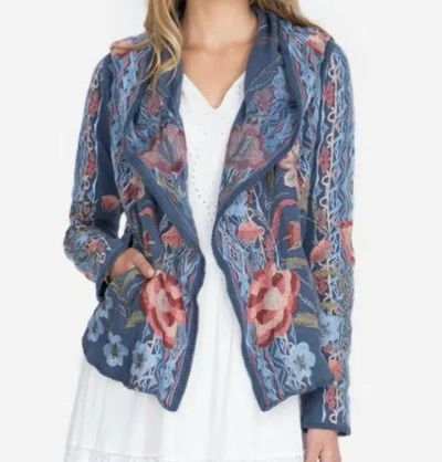 Pre-owned Johnny Was Hoodie Duster Cardigan L In Blue