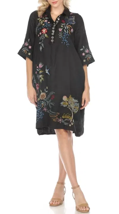 Johnny Was Indalo Henley Kimono Sleeve Dress In Black