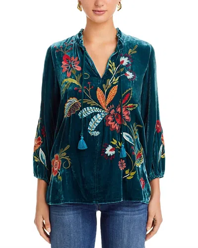 Johnny Was Isabella Velvet Field Blouse In Deep Teal