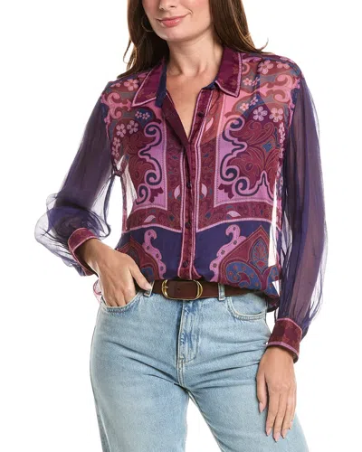 Johnny Was Itzel Button-down Silk Shirt In Purple