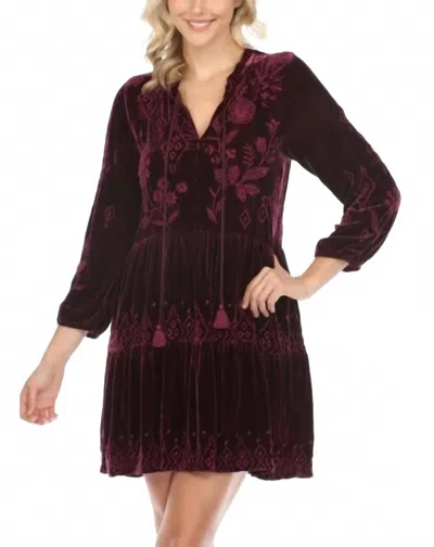 Johnny Was Ivey Velvet Tier Dress In Eggplant In Burgundy