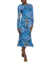 Johnny Was Iola Abstract-print Mesh Midi Dress In Blue