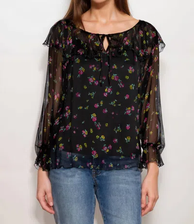 Johnny Was Jade Love Fernanda Peasant Silk Floral Blouse In Black