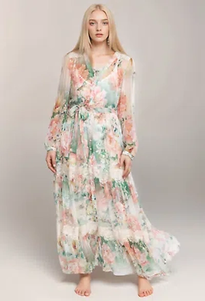 Pre-owned Johnny Was Jade Womens Ruksana Floral Silk Maxi Dress Plus Size L32124 Boho Chic In Multicolor