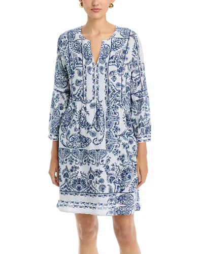 Johnny Was Jaden Piped Yoke Tiered Dress In Blue