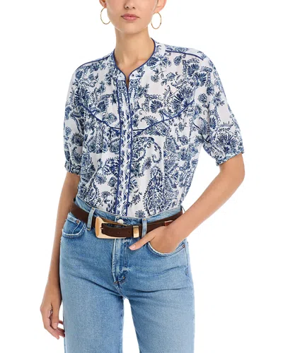 Johnny Was Jaden Western Shirred Yoke Blouse In Blue