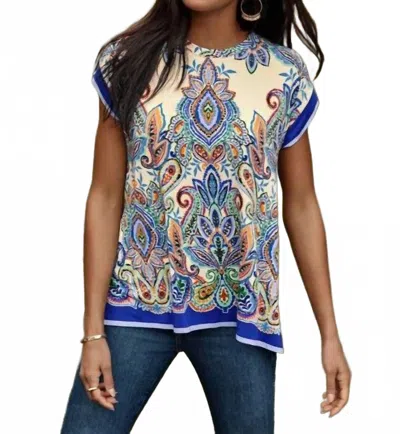 Johnny Was Janie Crew Neck Draped Tee In Blue In Multi