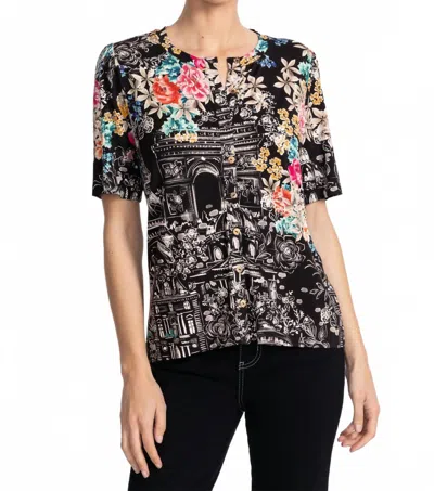 Johnny Was Janie Fav Kimono Sleeve Mandarin Tee In Black