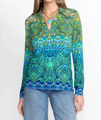 Johnny Was Janie Favorite Collared Tee In Diomedes In Green