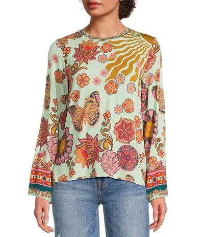 Johnny Was Janie Favorite Flare Sleeve Crew Neck Tee In Endora Scarf In Brown