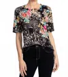 Johnny Was Janie Favorite Kimono Sleeve Mandarin Tee In Lavilla Black In Multi