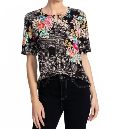 Johnny Was Janie Favorite Kimono Sleeve Mandarin Tee In Lavilla Black In Multi