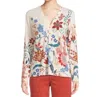 Johnny Was Janie Favorite Long Sleeve Button Henley In Prazer Print In White