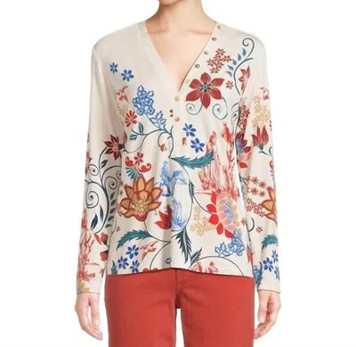 Johnny Was Janie Favorite Long Sleeve Button Henley In Prazer Print In White