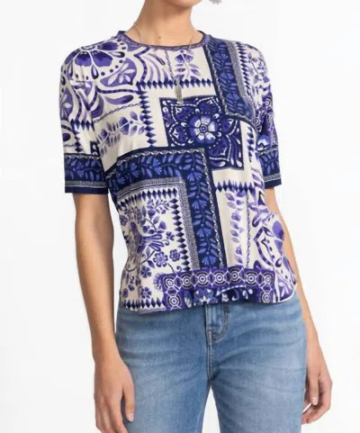 Johnny Was Janie Favorite Oversized Cropped Tee In Multi In Blue