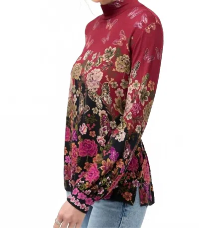 Johnny Was Janie Favorite Puff Sleeve Mock Neck Top In Karie In Red